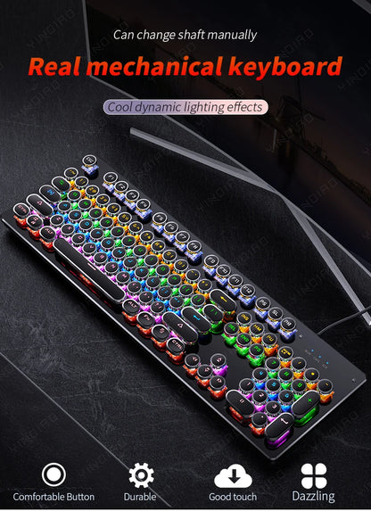 Tastiera meccanica Retro Punk con switch blu, neri e marroni, 104 tasti, USB cablata, tastiera gaming retroilluminata RGB per PC, laptop e gamer