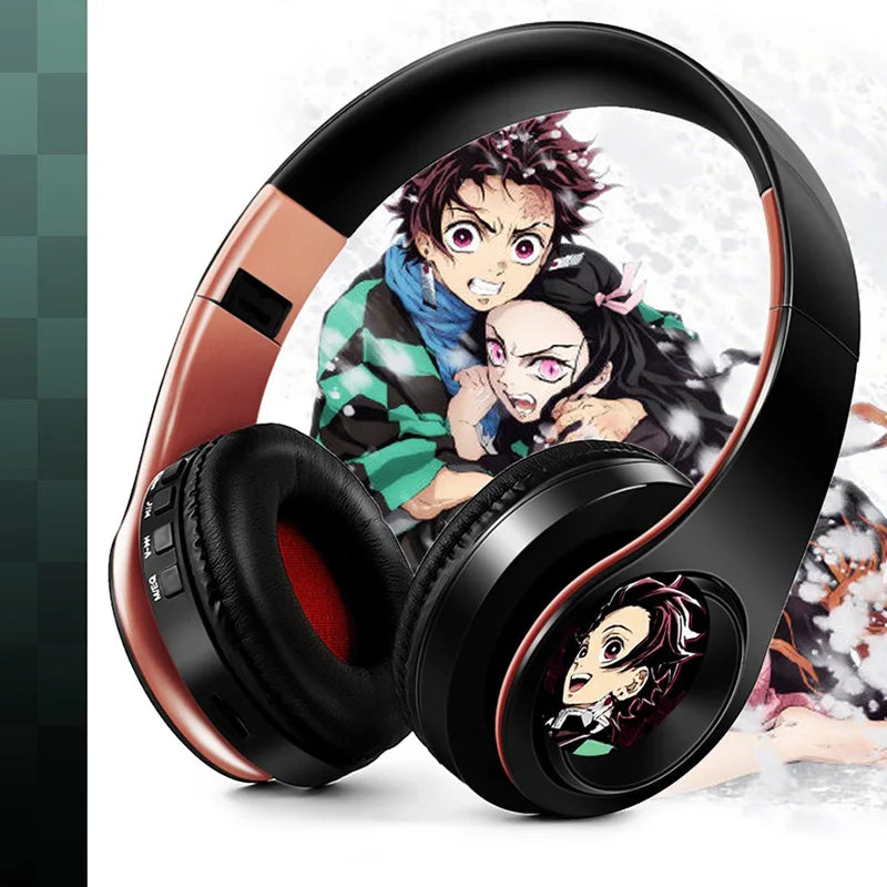 Japan Anime Headphone Demon Slayer Kimetsu No Yaiba Kamado Tanjirou Cosplay Bluetooth Headset Earphone with Mic Support TF Card