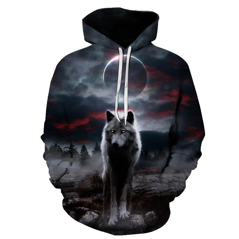 Felpa con cappuccio Cool Space Galaxy Wolf da uomo, lupo luminoso alla moda, felpa pullover con cappuccio da primavera e autunno