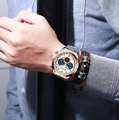 Orologio da uomo Curren con quadrante blu, cinturino in acciaio inox, data, stile business, impermeabile, orologio di lusso da polso per uomo