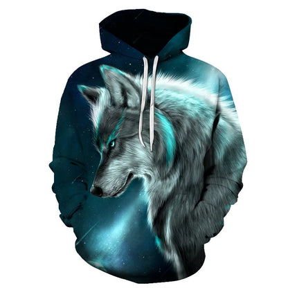 Felpa con cappuccio Cool Space Galaxy Wolf da uomo, lupo luminoso alla moda, felpa pullover con cappuccio da primavera e autunno