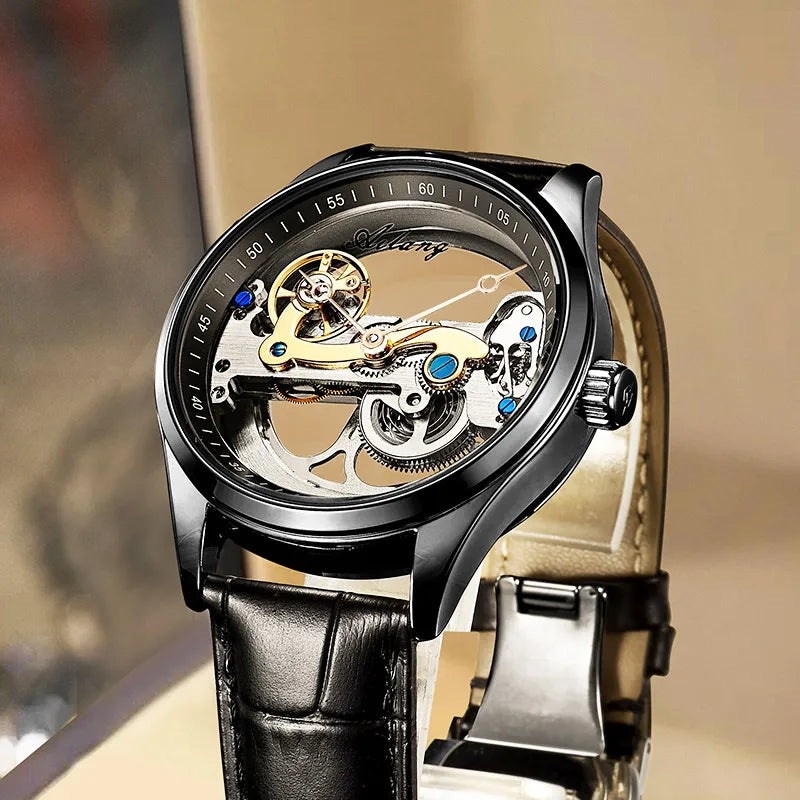 AILANG Skeleton Mechanical Mens Watches Top Brand Luxury Steampunk Transparent Hollow Automatic Watch Relogio Masculino 8625