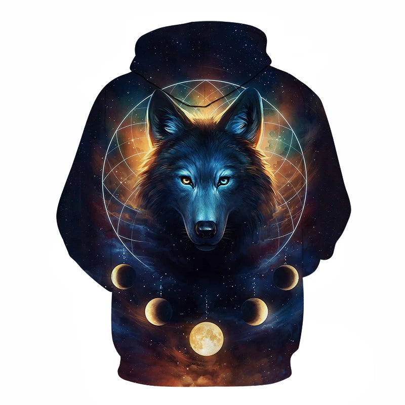 Felpa con cappuccio Cool Space Galaxy Wolf da uomo, lupo luminoso alla moda, felpa pullover con cappuccio da primavera e autunno
