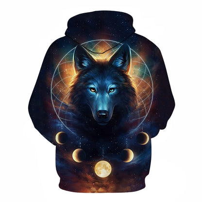 Felpa con cappuccio Cool Space Galaxy Wolf da uomo, lupo luminoso alla moda, felpa pullover con cappuccio da primavera e autunno