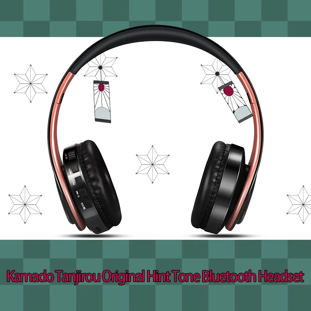 Japan Anime Headphone Demon Slayer Kimetsu No Yaiba Kamado Tanjirou Cosplay Bluetooth Headset Earphone with Mic Support TF Card