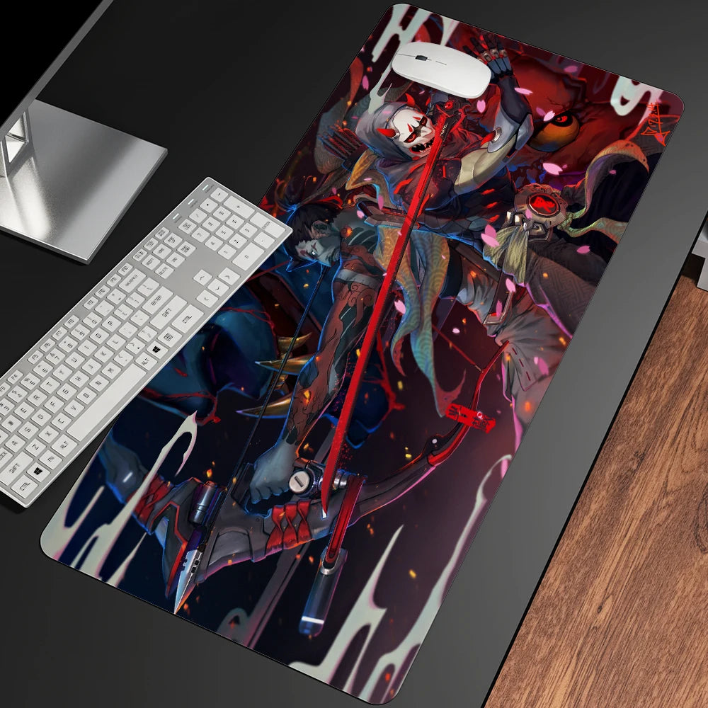 Alfombrilla de ratón gaming anime XXL, alfombrilla grande para ratón con chica, para teclado, ordenador y PC, alfombrilla de escritorio con borde para jugadores de Overwatch/cs Go