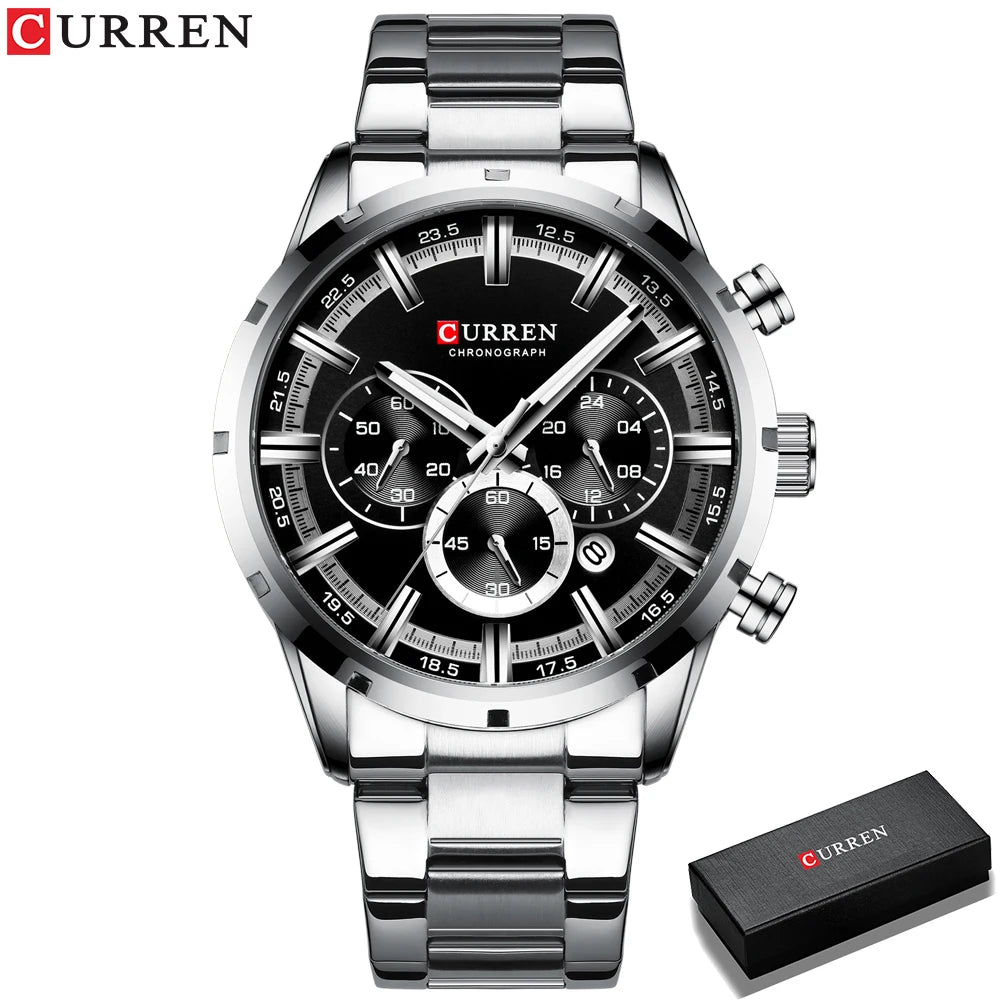Orologio da uomo Curren con quadrante blu, cinturino in acciaio inox, data, stile business, impermeabile, orologio di lusso da polso per uomo