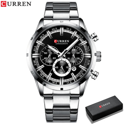 Orologio da uomo Curren con quadrante blu, cinturino in acciaio inox, data, stile business, impermeabile, orologio di lusso da polso per uomo