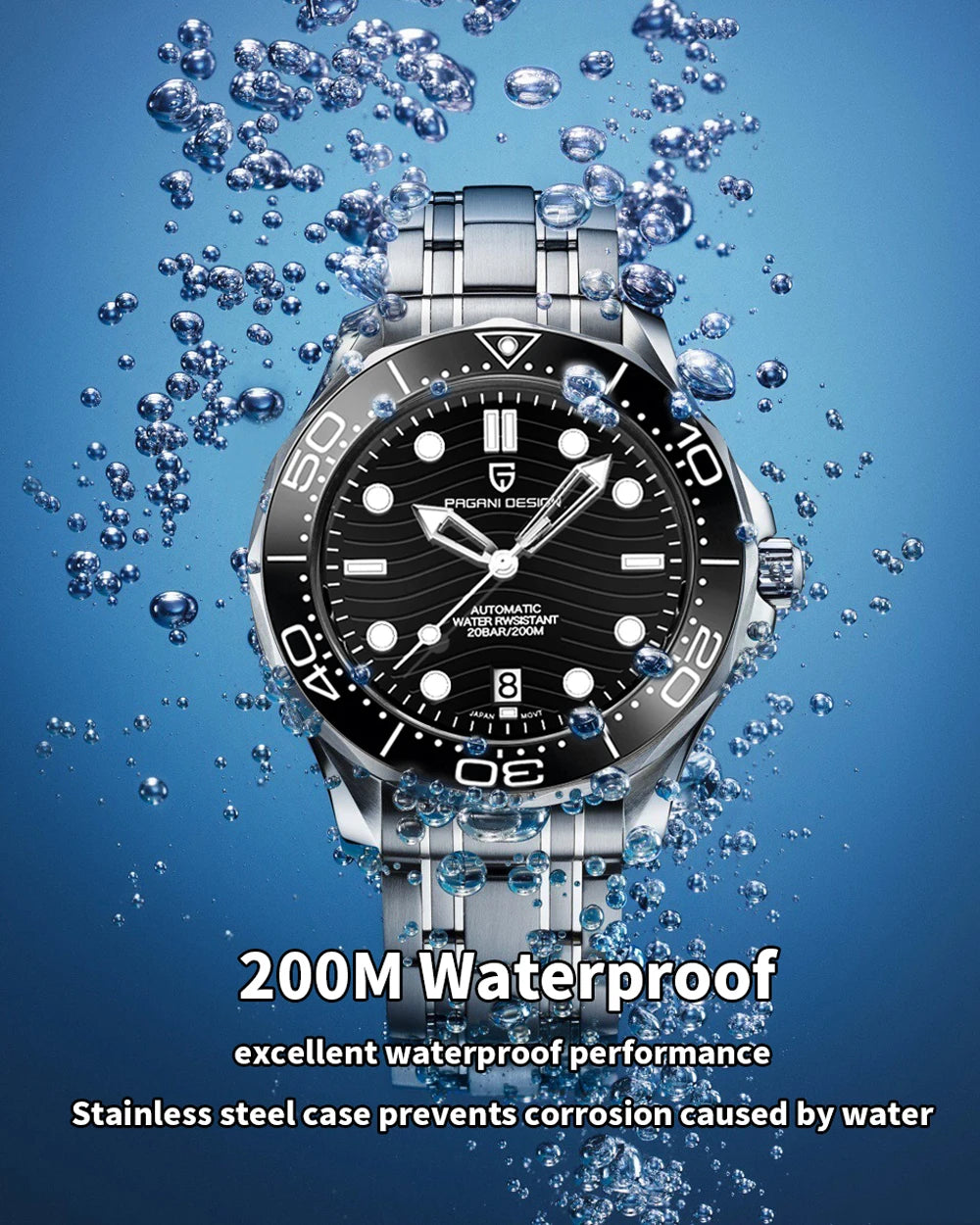 PAGANI DESIGN 2026 New V2 Waves 200M Orologio da immersione da uomo, automatico di lusso, con cristallo zaffiro AR