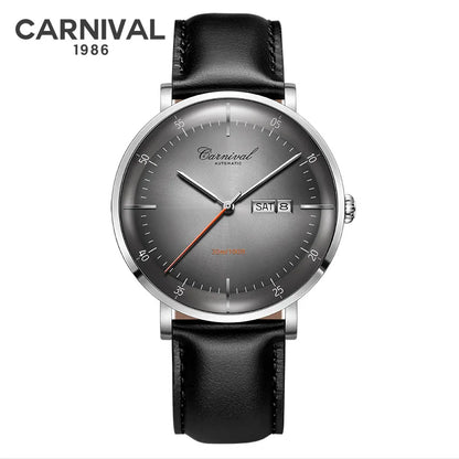 CARNIVAL High Quality MIYOTA Automatic Watch Curved Sapphire Mechanical Watches for Men Calendar Leather Waterproof Montre Homme