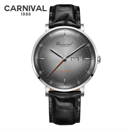 CARNIVAL High Quality MIYOTA Automatic Watch Curved Sapphire Mechanical Watches for Men Calendar Leather Waterproof Montre Homme