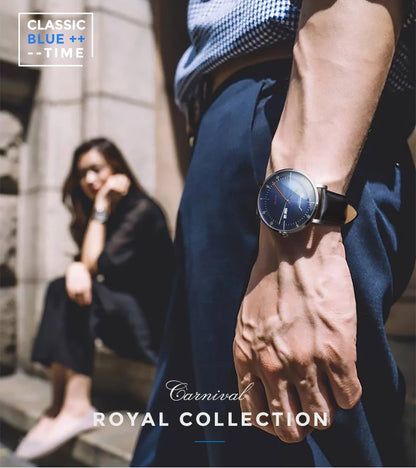 CARNIVAL High Quality MIYOTA Automatic Watch Curved Sapphire Mechanical Watches for Men Calendar Leather Waterproof Montre Homme