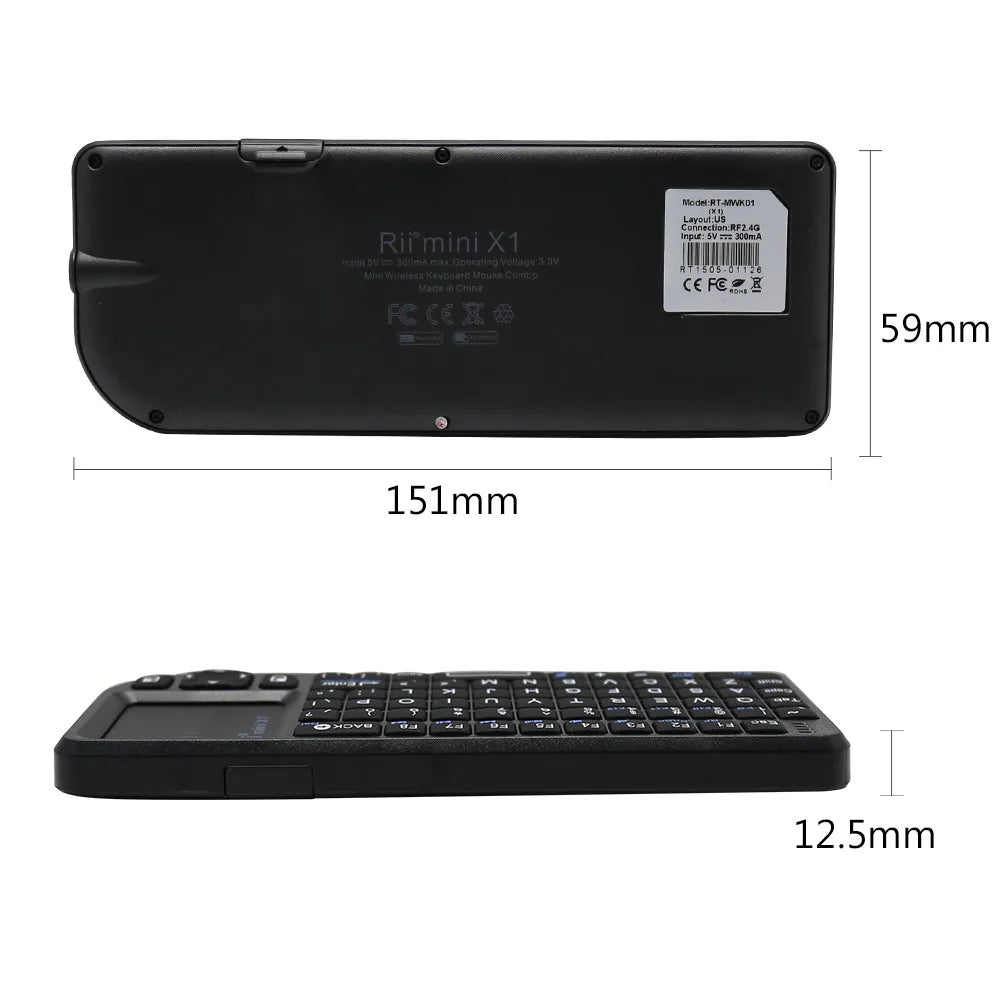 Tastiera wireless mini originale Rii X1 2.4GHz English/RU/ES/FR con TouchPad per Android TV Box/PC/Laptop