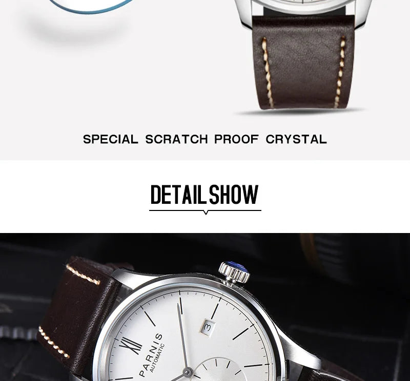 Parnis Mechanical Watches Minimalist Watch for Men Wristwatch Luxury Waterproof Automatic hombre Relogio Masculino Calendar 2025