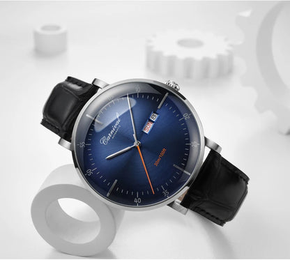 CARNIVAL High Quality MIYOTA Automatic Watch Curved Sapphire Mechanical Watches for Men Calendar Leather Waterproof Montre Homme