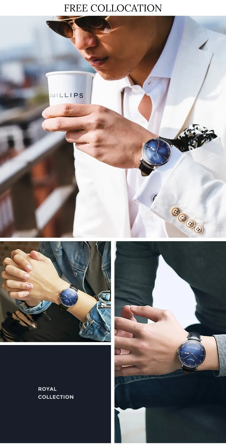 CARNIVAL High Quality MIYOTA Automatic Watch Curved Sapphire Mechanical Watches for Men Calendar Leather Waterproof Montre Homme