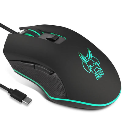 USB-C Wired Gaming Mouse with RGB Backlight, 2400 DPI Silent Computer Mouse for Type-C Laptop, Ergonomic USB-C Gaming Mouse for PC & Notebook