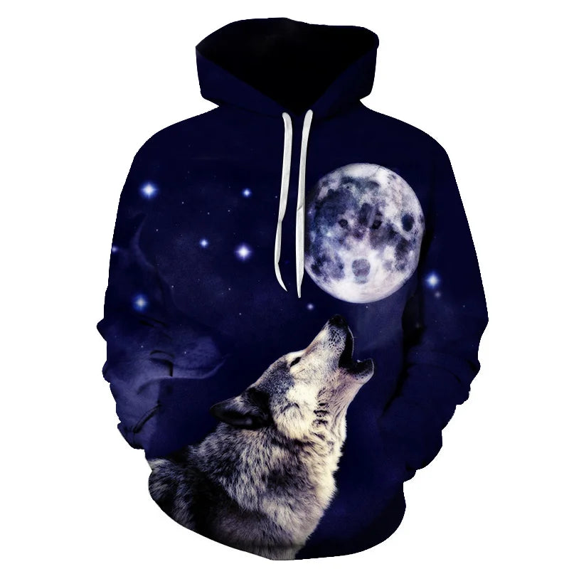 Felpa con cappuccio Cool Space Galaxy Wolf da uomo, lupo luminoso alla moda, felpa pullover con cappuccio da primavera e autunno