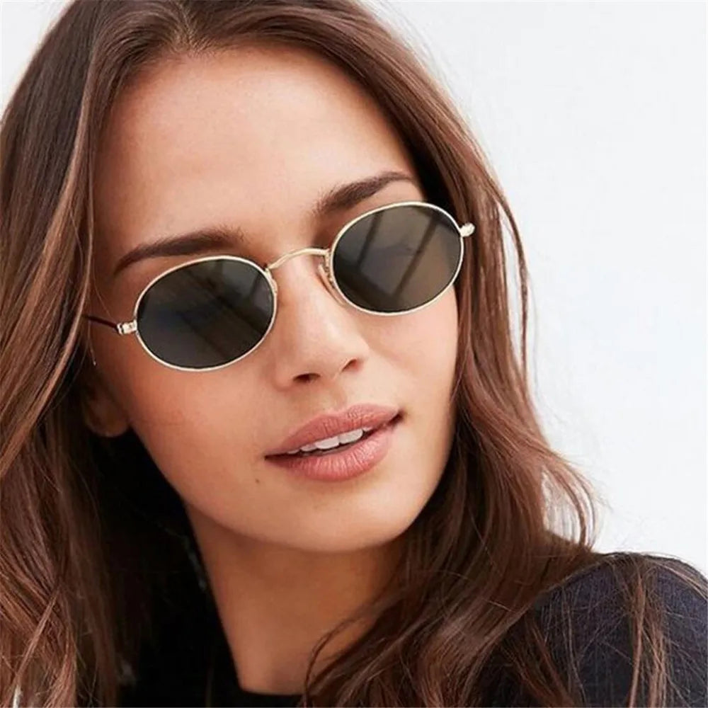 Lunettes de soleil ovales pour femmes, lunettes de conduite, monture ronde sexy, style rétro vintage, couleur or, petite taille, accessoires de cyclisme