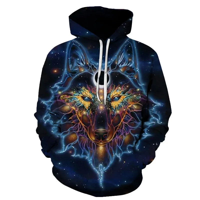 Felpa con cappuccio Cool Space Galaxy Wolf da uomo, lupo luminoso alla moda, felpa pullover con cappuccio da primavera e autunno