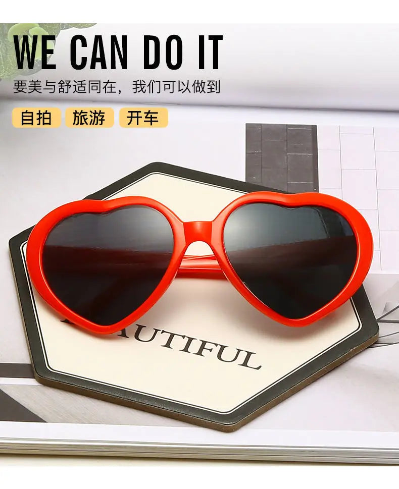 Love Heart Shaped Effects Glasses Watch The Lights Change to Heart Shape At Night Diffraction Glasses Women Fashion Sunglasses