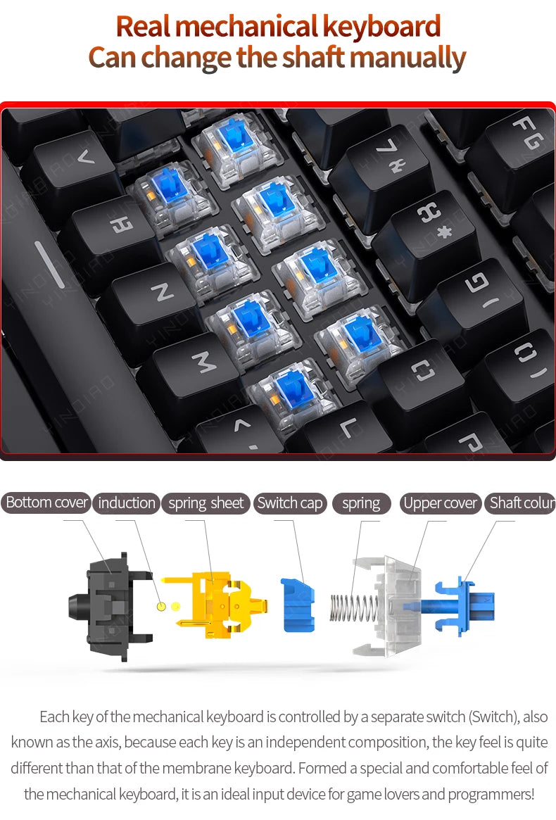 Tastiera meccanica Retro Punk con switch blu, neri e marroni, 104 tasti, USB cablata, tastiera gaming retroilluminata RGB per PC, laptop e gamer