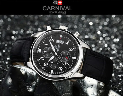 Chronograph luminous military running sport full steel men stop watch genuine leather strap luxury brand watches sapphire reloj