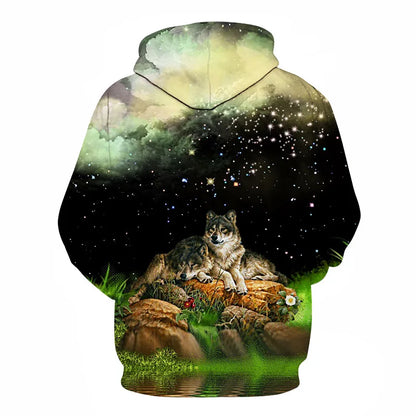Felpa con cappuccio Cool Space Galaxy Wolf da uomo, lupo luminoso alla moda, felpa pullover con cappuccio da primavera e autunno
