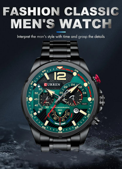 CURREN Watches Men's Sport Quartz Chronograph Wristwatches Luxury Stainless Steel Clock with Luminous Watch Relogio Masculino