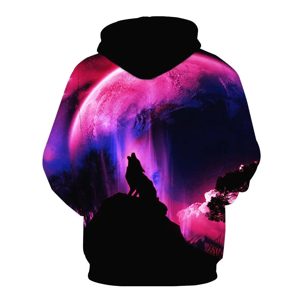 Felpa con cappuccio Cool Space Galaxy Wolf da uomo, lupo luminoso alla moda, felpa pullover con cappuccio da primavera e autunno