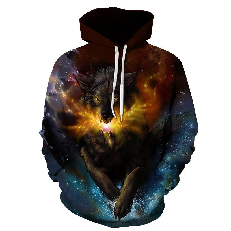Felpa con cappuccio Cool Space Galaxy Wolf da uomo, lupo luminoso alla moda, felpa pullover con cappuccio da primavera e autunno