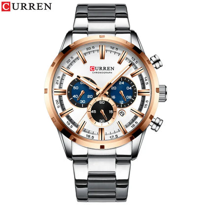 Orologio da uomo Curren con quadrante blu, cinturino in acciaio inox, data, stile business, impermeabile, orologio di lusso da polso per uomo
