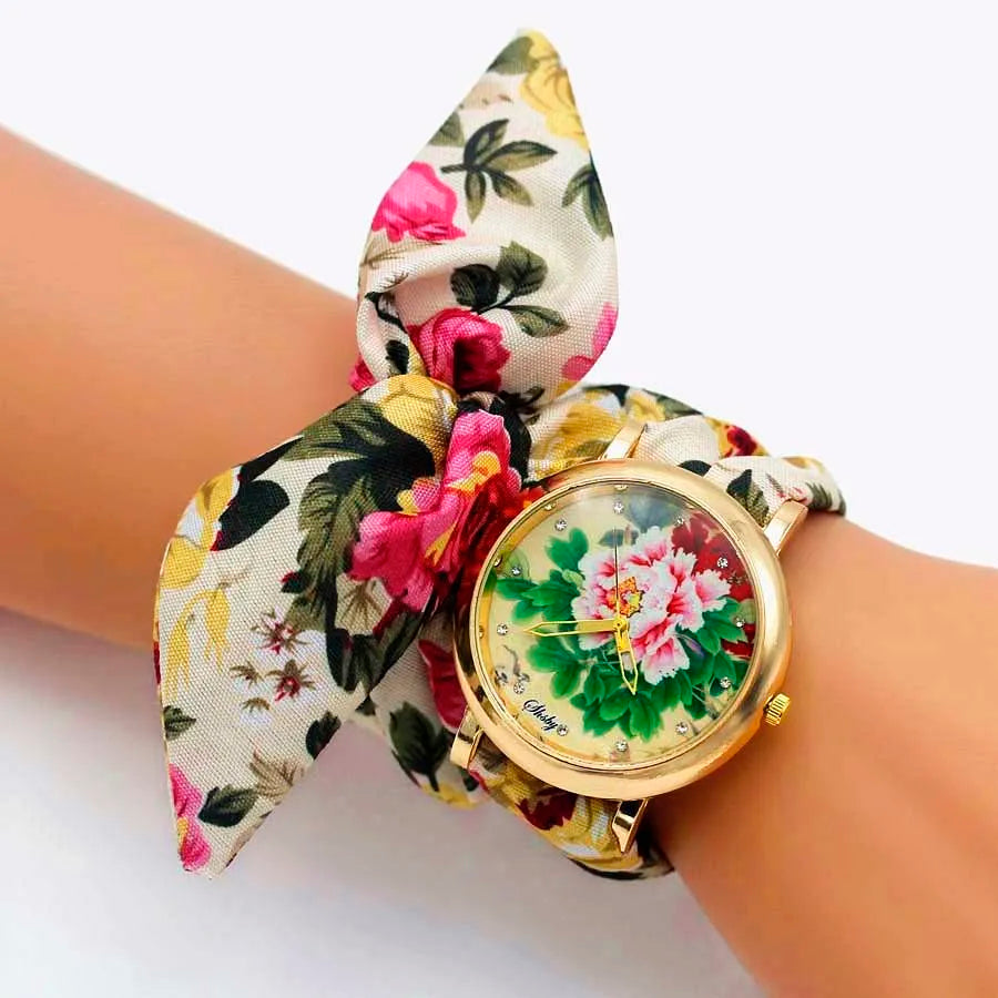 Shsby 2020 Women's Watches Fashion Floral Cloth Ladies Watches Flower Bracelet Clock Dress Wristwatch Luxury Relogio Feminino
