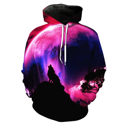 Felpa con cappuccio Cool Space Galaxy Wolf da uomo, lupo luminoso alla moda, felpa pullover con cappuccio da primavera e autunno
