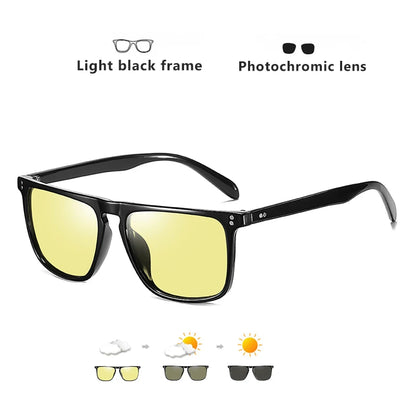 Brand Rivet Square Photochromic Sunglasses Men Polarized Women Driving Sun Glasses Day Night Vision Anti-Glare zonnebril heren