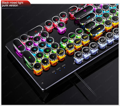 Tastiera meccanica Retro Punk con switch blu, neri e marroni, 104 tasti, USB cablata, tastiera gaming retroilluminata RGB per PC, laptop e gamer