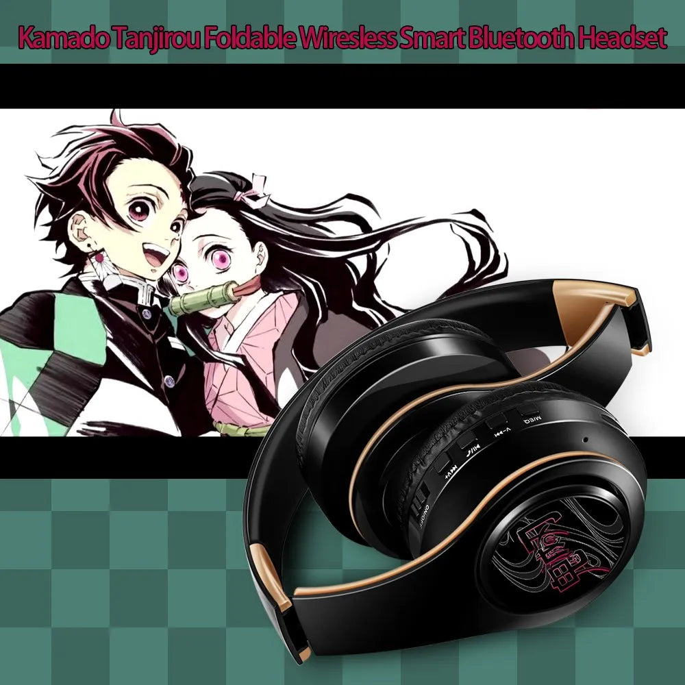 Japan Anime Headphone Demon Slayer Kimetsu No Yaiba Kamado Tanjirou Cosplay Bluetooth Headset Earphone with Mic Support TF Card