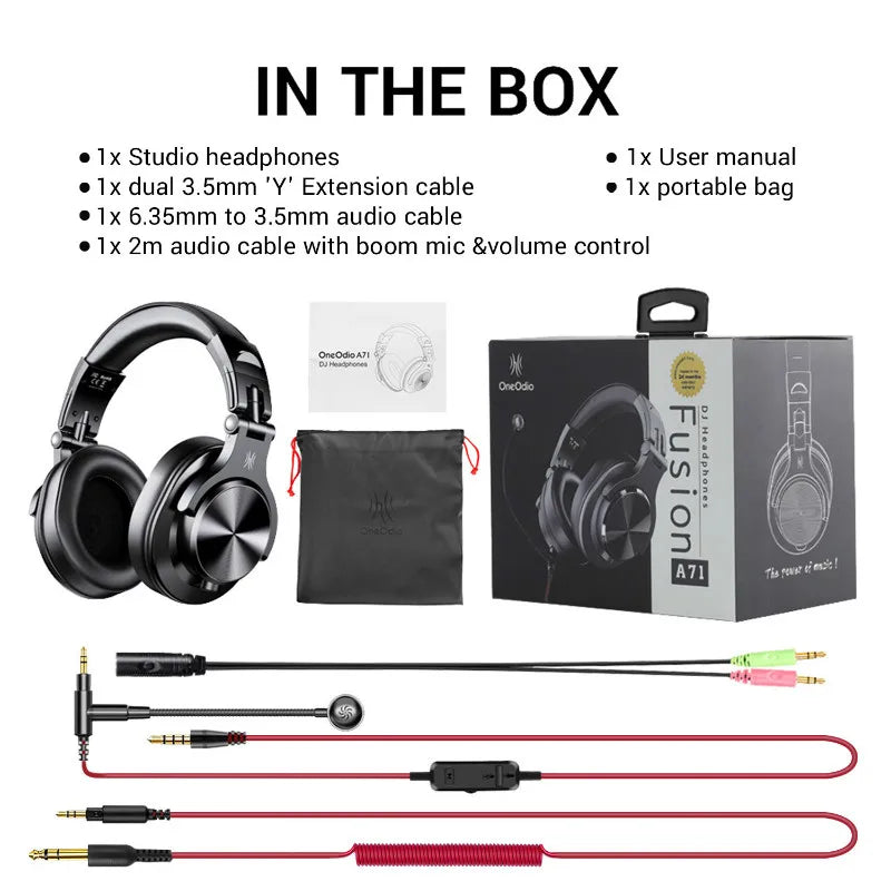 Auriculares OneOdio A71 con cable Over Ear HiFi Studio DJ con micrófono – Auriculares gaming de monitorización profesional con graves profundos