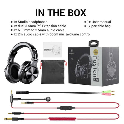 Auriculares OneOdio A71 con cable Over Ear HiFi Studio DJ con micrófono – Auriculares gaming de monitorización profesional con graves profundos
