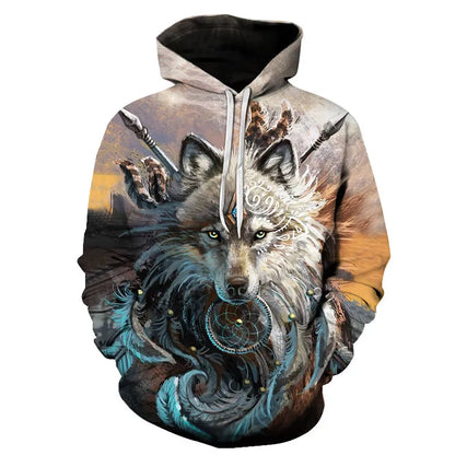 Felpa con cappuccio Cool Space Galaxy Wolf da uomo, lupo luminoso alla moda, felpa pullover con cappuccio da primavera e autunno