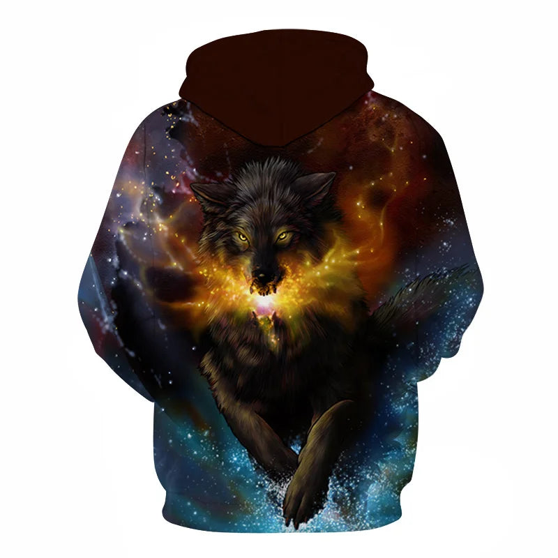 Felpa con cappuccio Cool Space Galaxy Wolf da uomo, lupo luminoso alla moda, felpa pullover con cappuccio da primavera e autunno