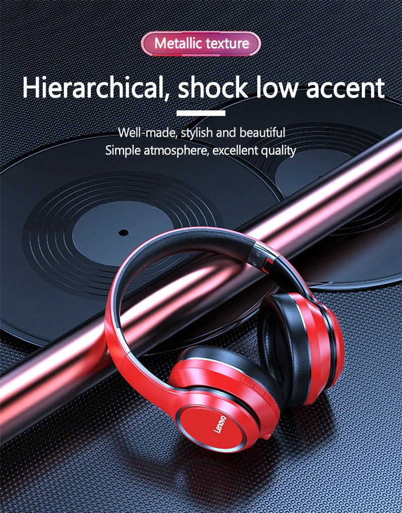 Cuffie Over-Ear Bluetooth Wireless Lenovo HD200 – Headset Gaming Stereo HiFi con Cancellazione del Rumore e Microfono