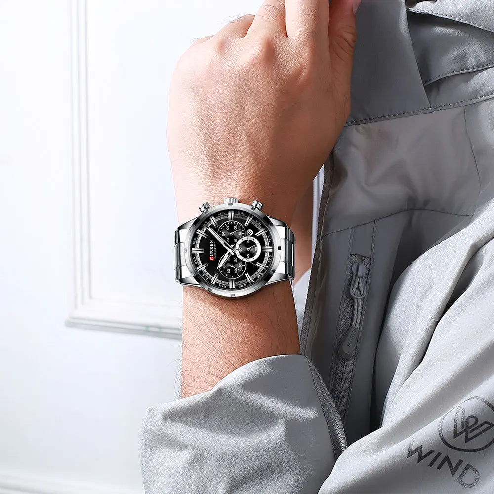Orologio da uomo Curren con quadrante blu, cinturino in acciaio inox, data, stile business, impermeabile, orologio di lusso da polso per uomo