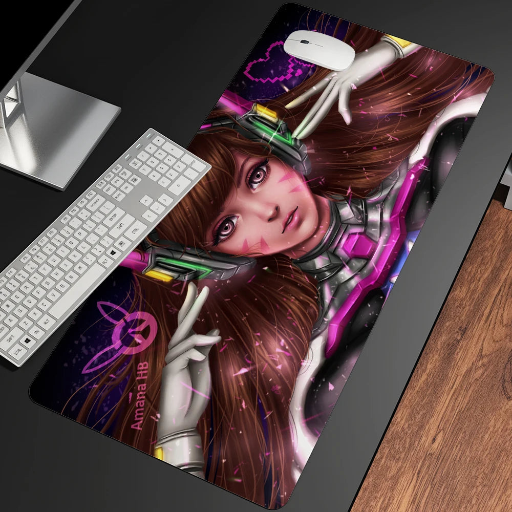 Alfombrilla de ratón gaming anime XXL, alfombrilla grande para ratón con chica, para teclado, ordenador y PC, alfombrilla de escritorio con borde para jugadores de Overwatch/cs Go