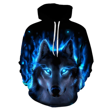 Felpa con cappuccio Cool Space Galaxy Wolf da uomo, lupo luminoso alla moda, felpa pullover con cappuccio da primavera e autunno