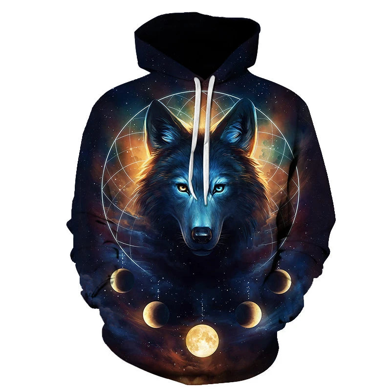 Felpa con cappuccio Cool Space Galaxy Wolf da uomo, lupo luminoso alla moda, felpa pullover con cappuccio da primavera e autunno