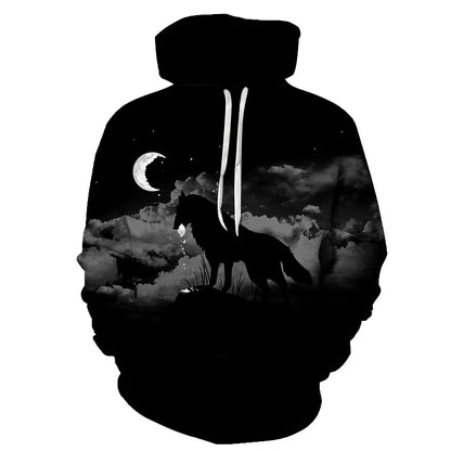 Felpa con cappuccio Cool Space Galaxy Wolf da uomo, lupo luminoso alla moda, felpa pullover con cappuccio da primavera e autunno