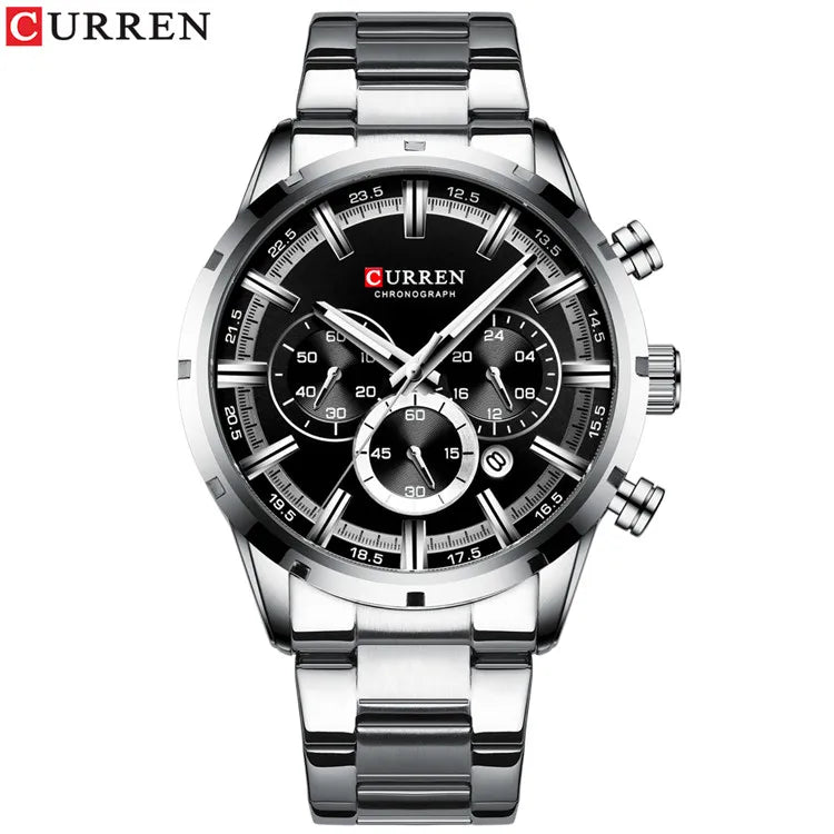 Orologio da uomo Curren con quadrante blu, cinturino in acciaio inox, data, stile business, impermeabile, orologio di lusso da polso per uomo