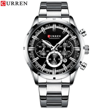 Orologio da uomo Curren con quadrante blu, cinturino in acciaio inox, data, stile business, impermeabile, orologio di lusso da polso per uomo