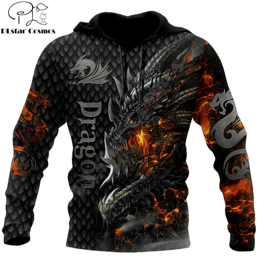 Prekrasna muška uniseks hoodie majica s kapuljačom s 3D printom vatrenog zmaja po cijeloj površini, jesenska streetwear ležerna jakna za trenirku KJ749